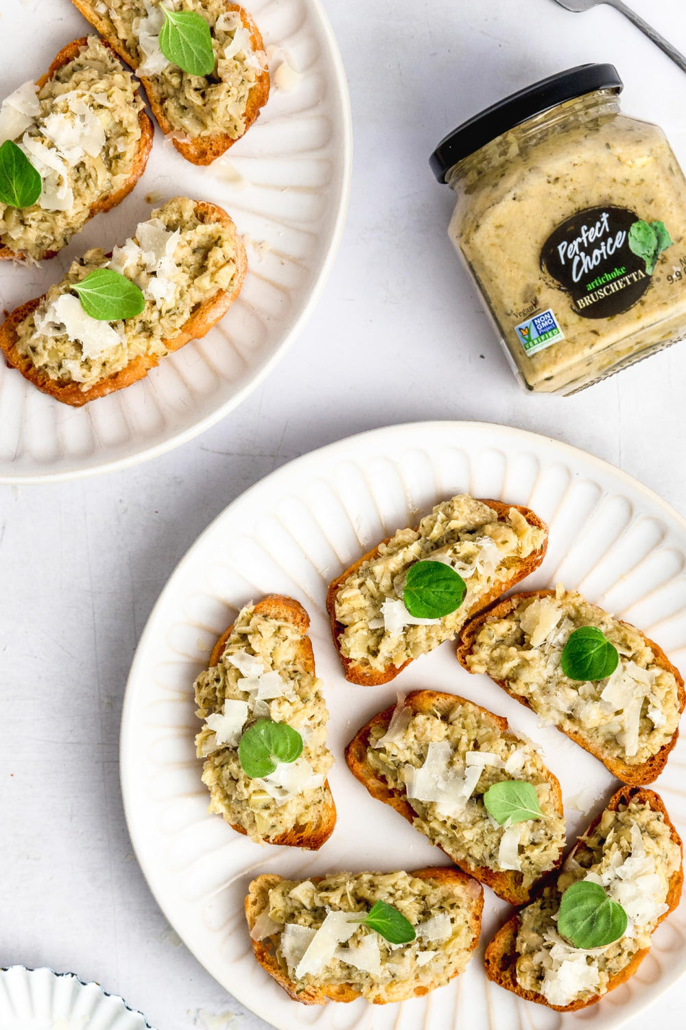 Perfect Choice spread on crostini for easy entertaining and immediate flavor lift