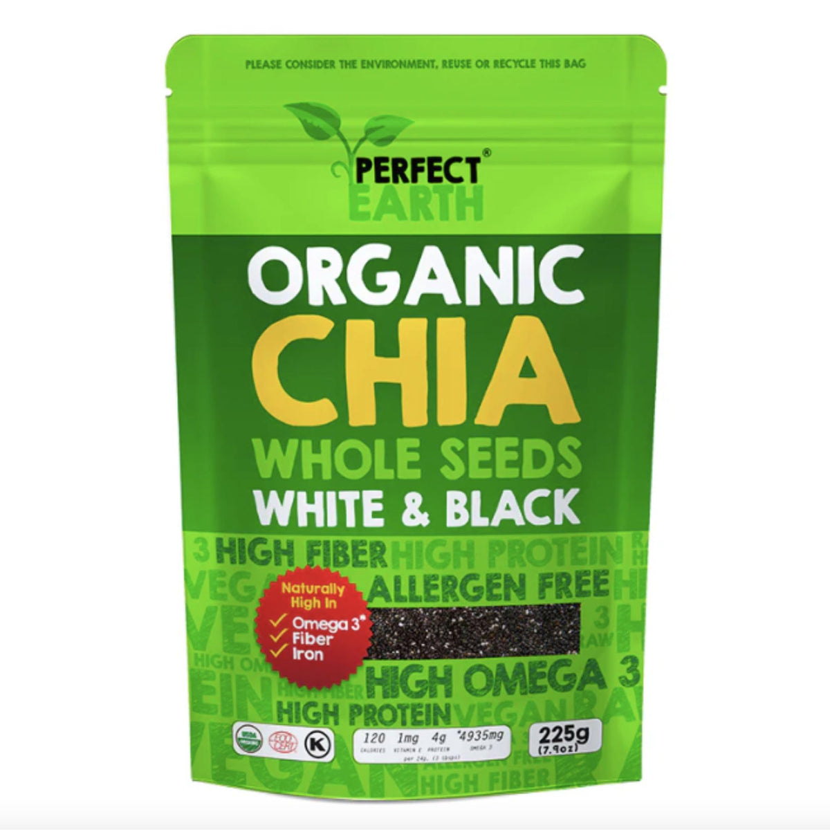 Perfect Earth showing front packaging and resealable bag benefit of freshness