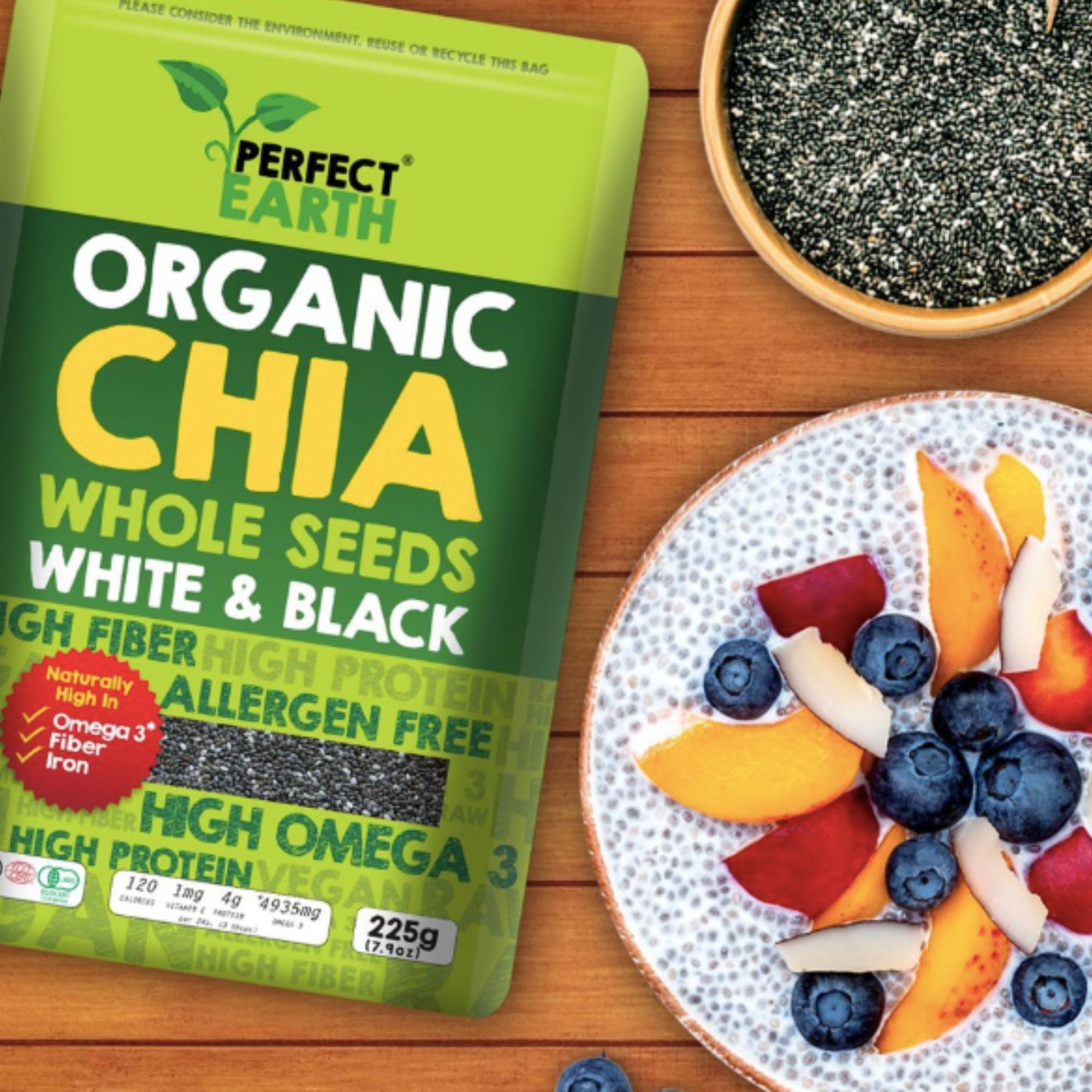 Perfect Earth chia styled in kitchen breakfast scene promoting healthy routines
