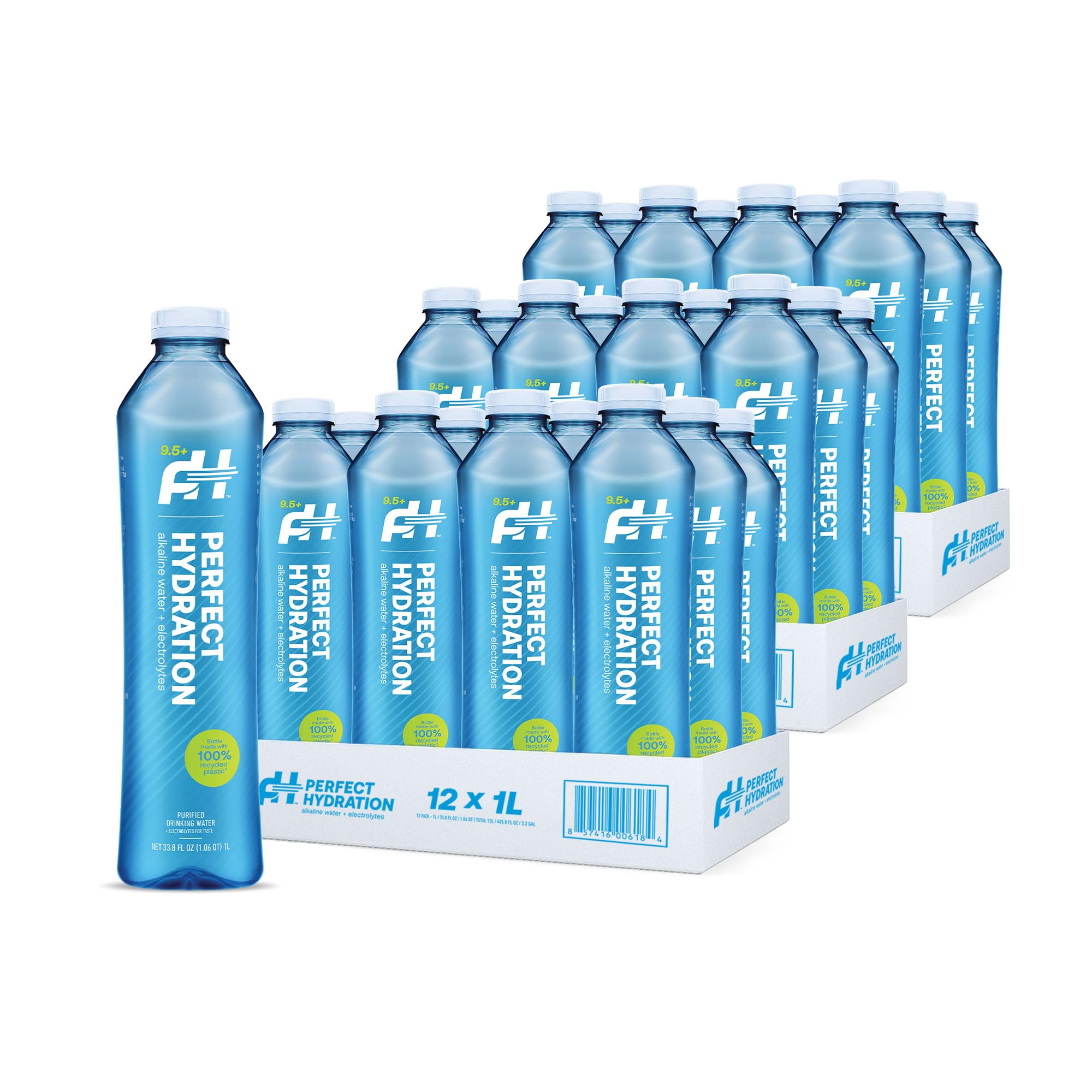 Perfect Hydration front packaging showing 1L bottle and label clarity benefit