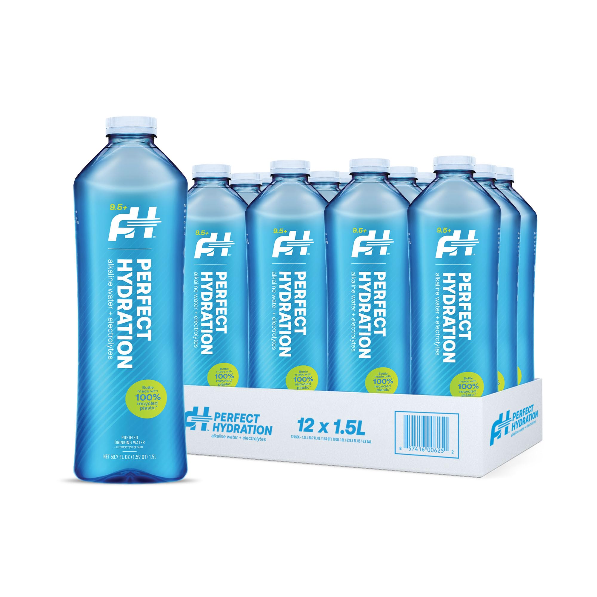 Perfect Hydration front packaging showing 1.5L bottle and brand for clear product ID