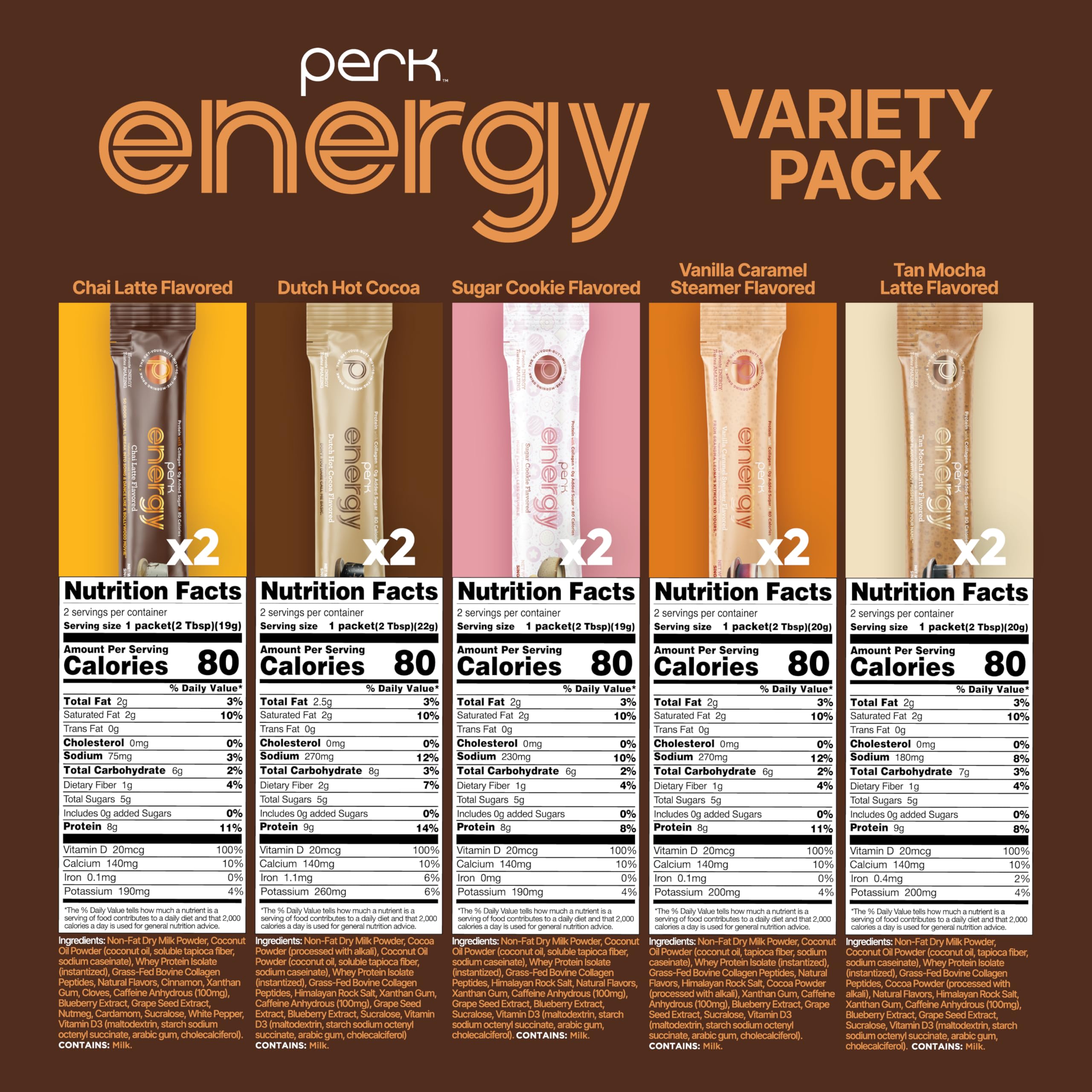 Perk stick packet close-up showing powder texture and easy-to-mix benefit