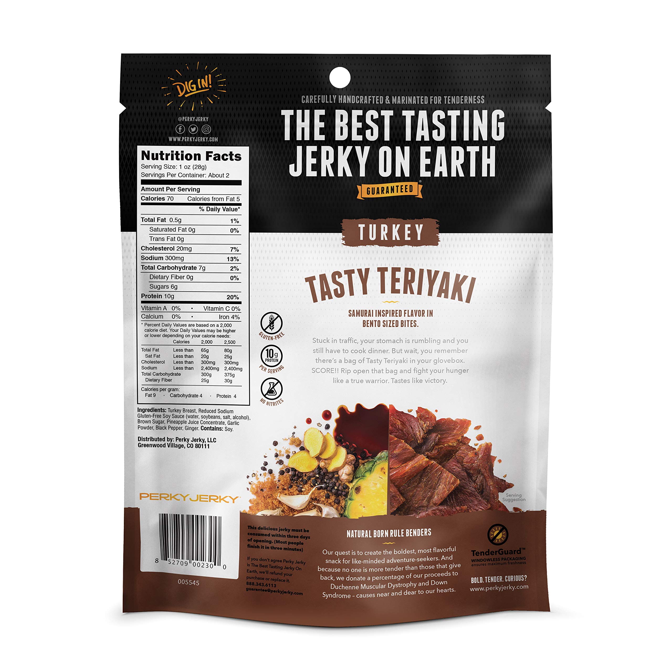 Perky Jerky close-up of marinated texture highlighting juicy, tender mouthfeel