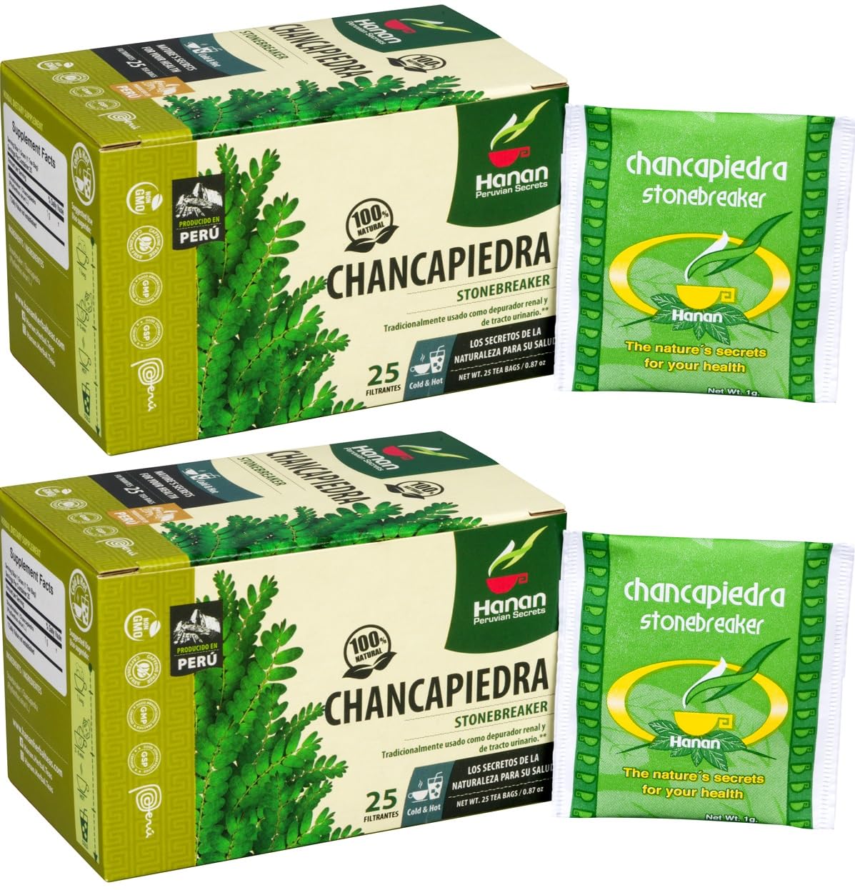 Peruvian Naturals front packaging showing 50 teabags and organic branding benefit convenience