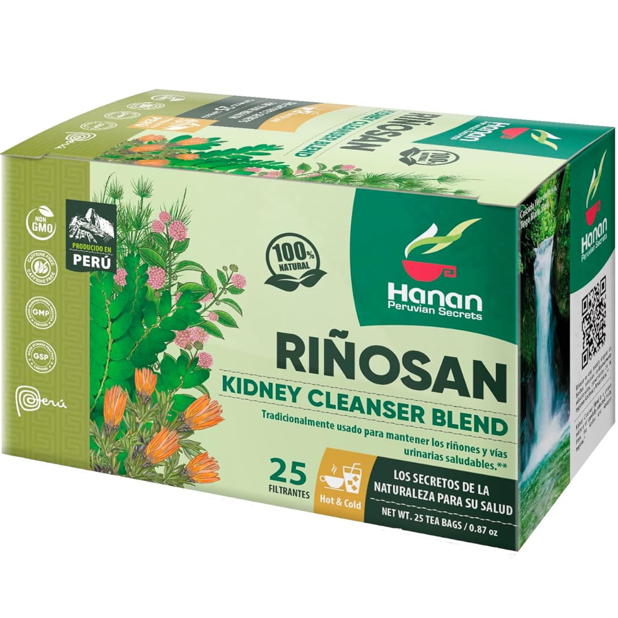 Peruvian Naturals Riñosan front packaging showing product benefits