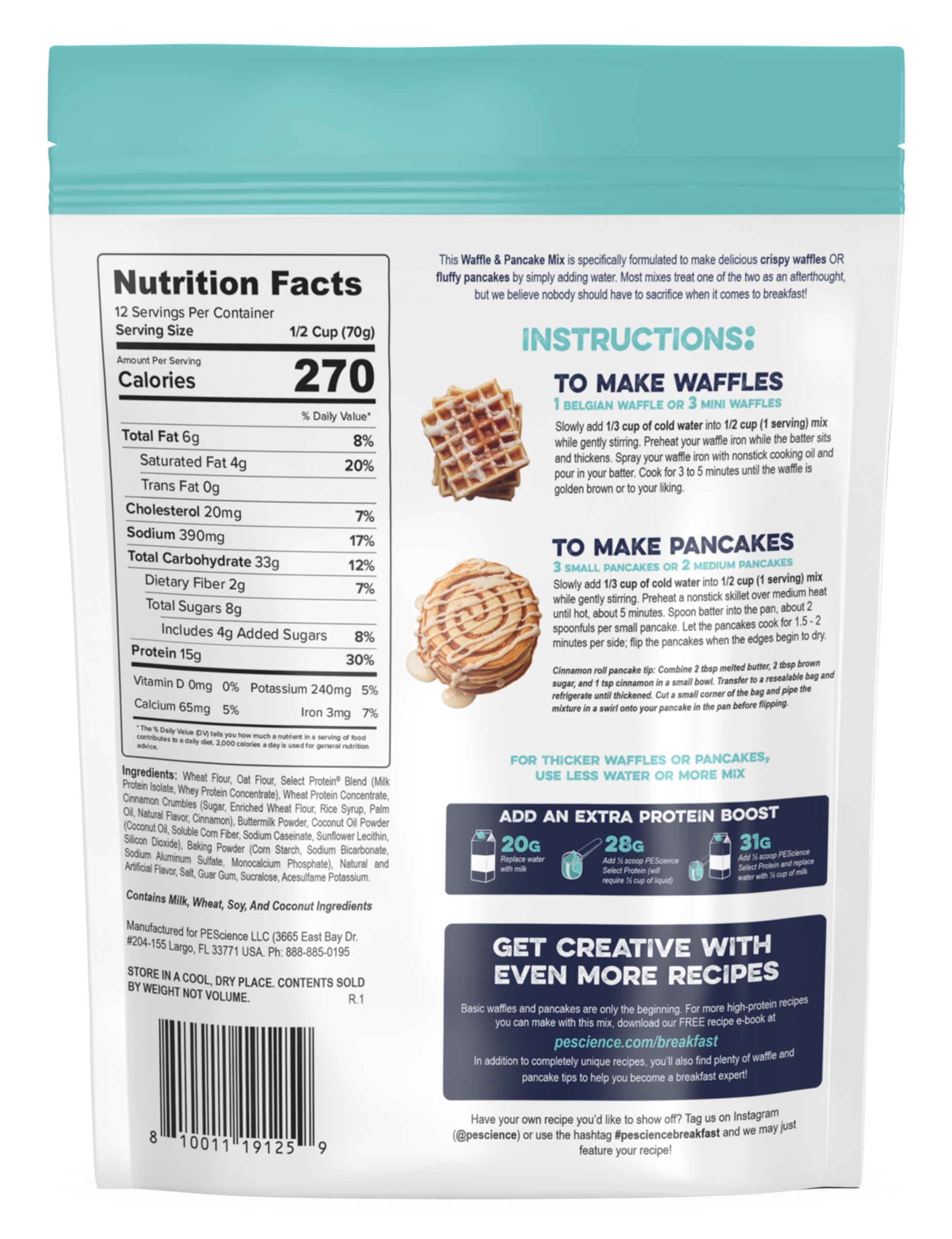 PEScience scoop and measuring guide demonstrating easy single-serve portions