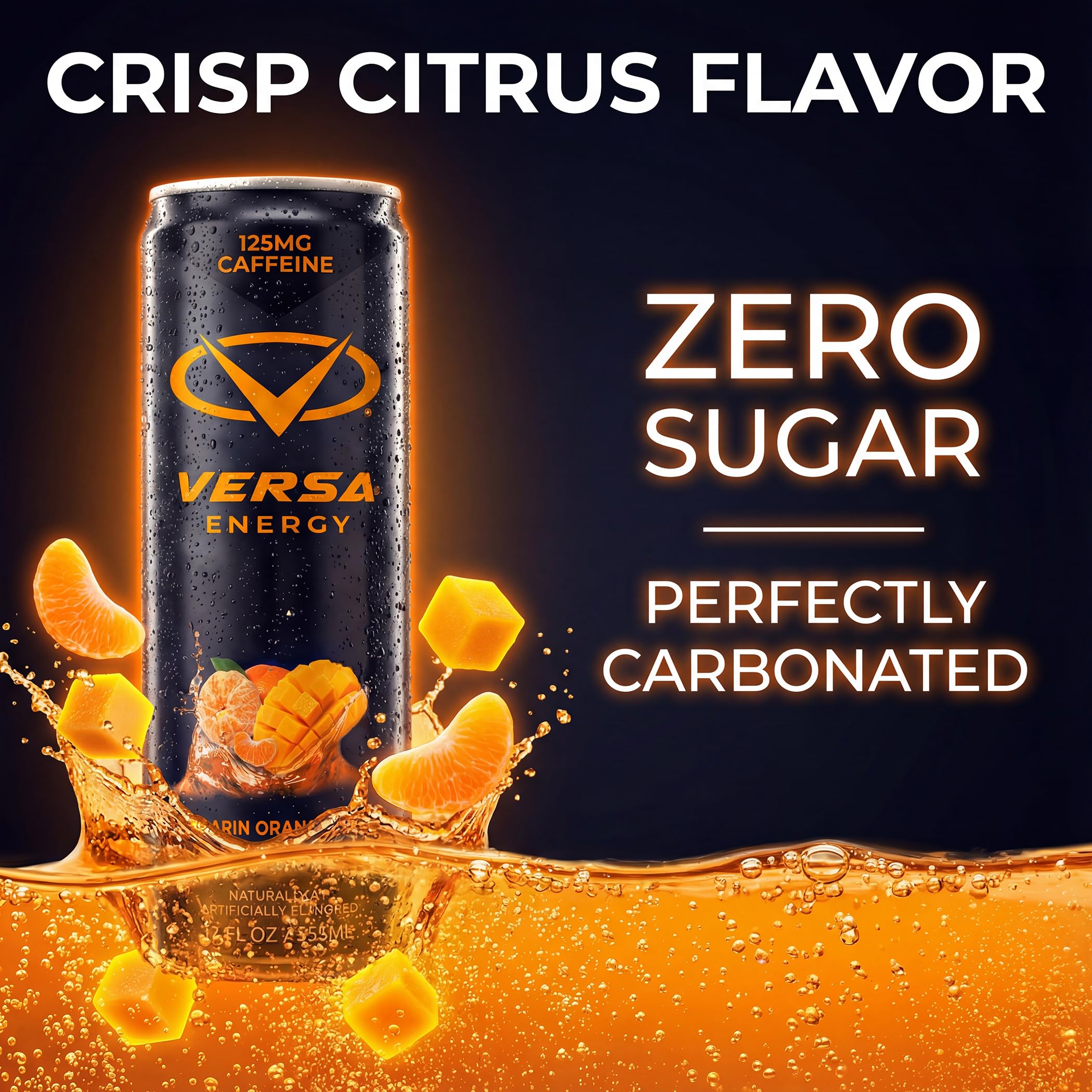 PEScience VERSA side label showing caffeine amount and sugar-free claim for clarity