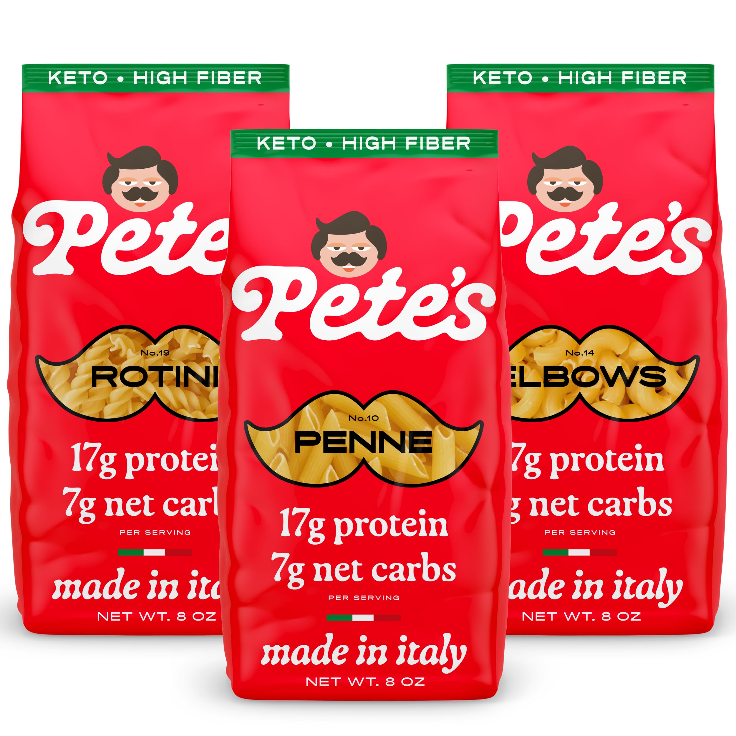 Pete's Pasta front packaging 3-pack showing product variety and convenience