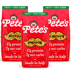 Pete's Pasta front packaging 3-pack showing product variety and convenience