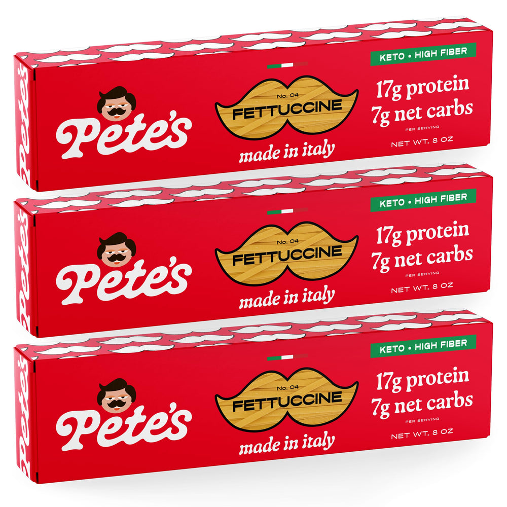 Pete's Pasta front packaging showing brand and low carb benefit