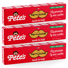 Pete's Pasta front packaging showing brand and low carb benefit