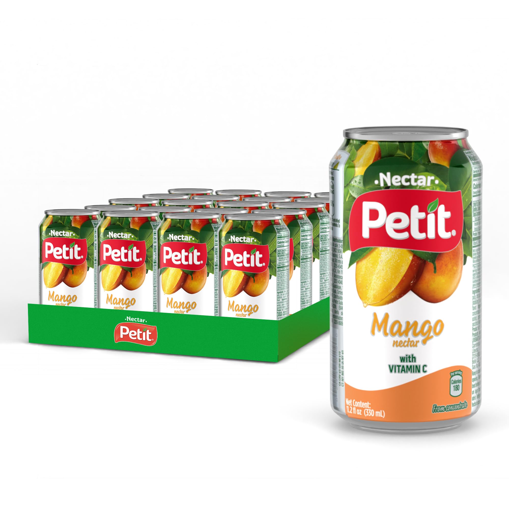 Petit can front packaging showing label and mango imagery, highlighting ready-to-drink convenience