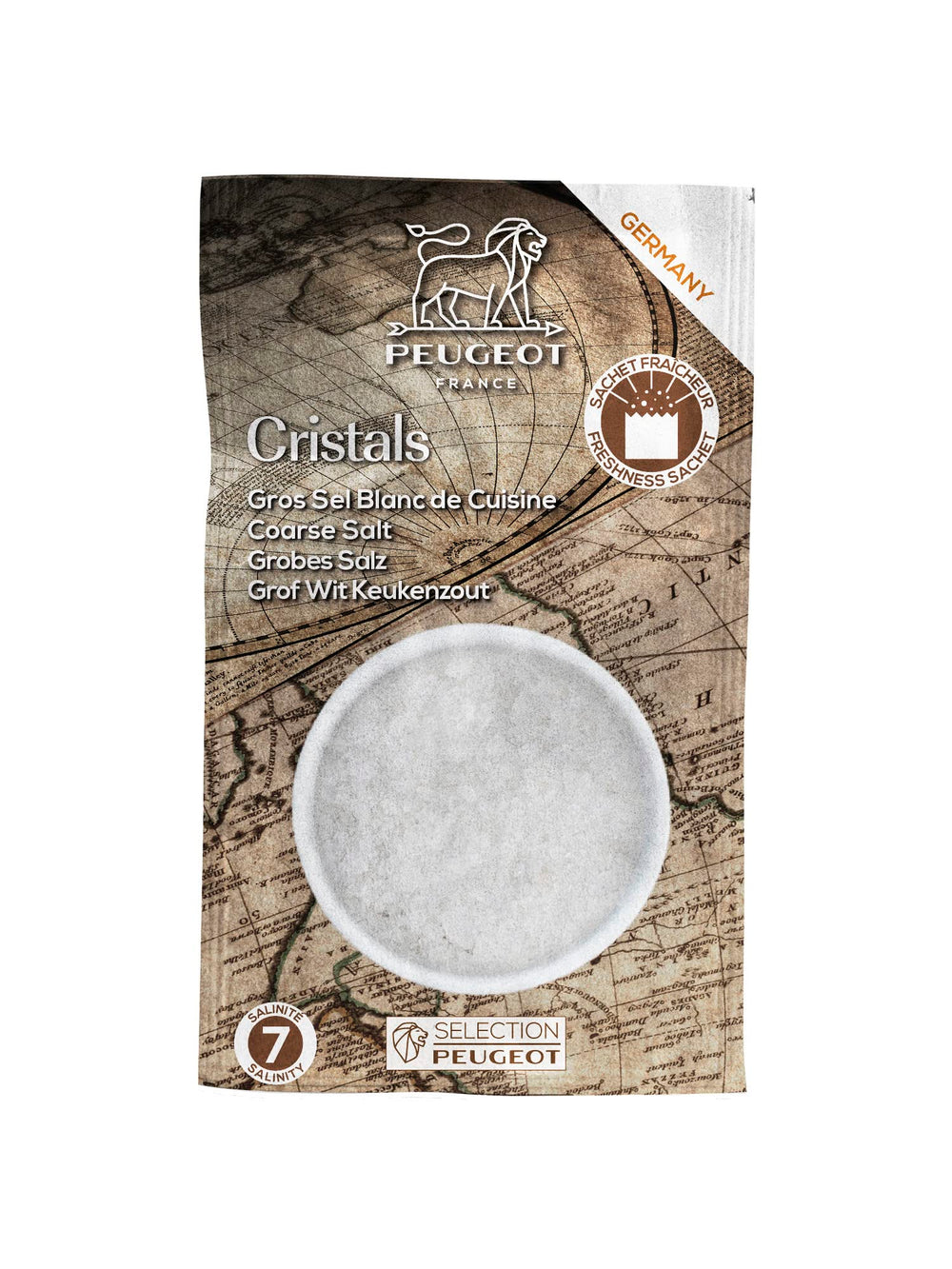 Peugeot close-up of moist white rock salt crystals highlighting texture