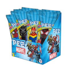 PEZ front-box showing Marvel branding and assorted dispensers for quick gifting