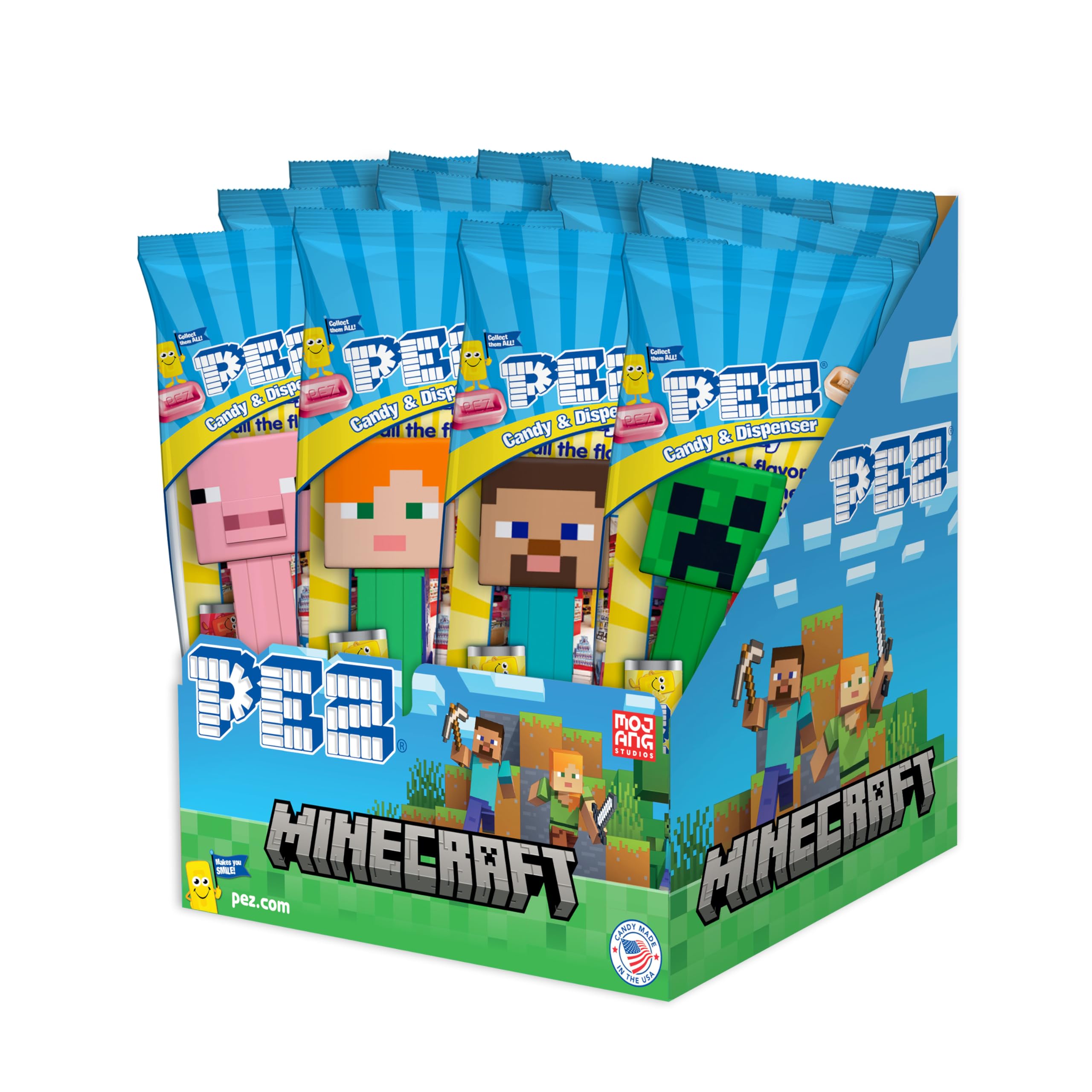 PEZ Minecraft front packaging showing dispensers and candy for party-ready favors