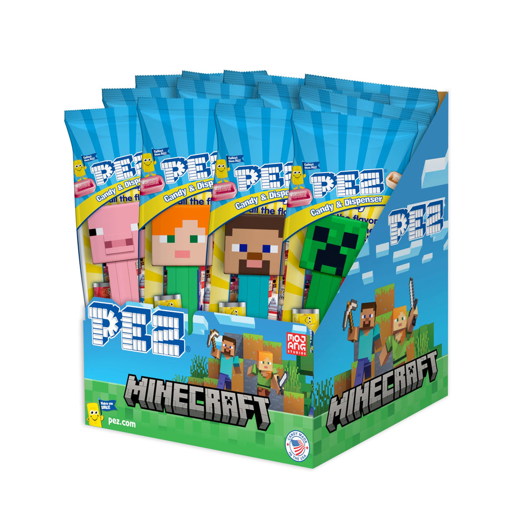 PEZ Minecraft front packaging showing dispensers and candy for party-ready favors