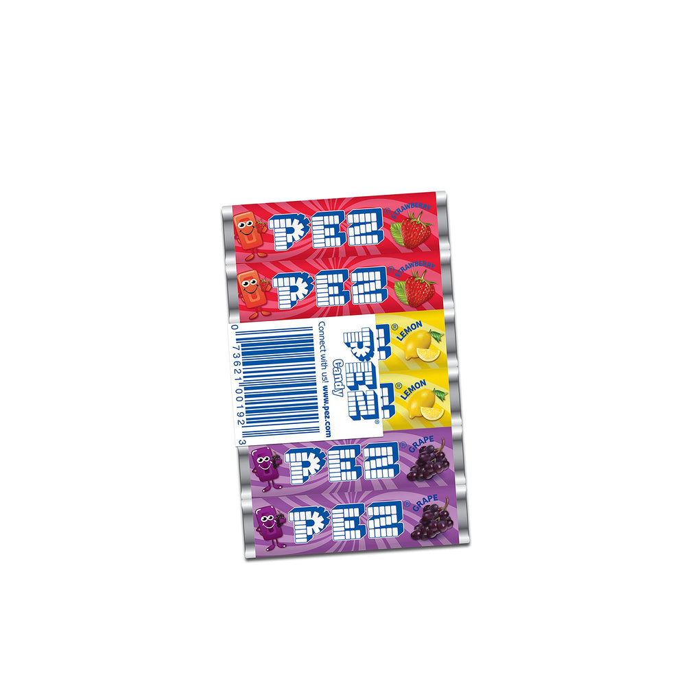 PEZ single roll close-up with visible candies demonstrating PEZ brand consistent texture