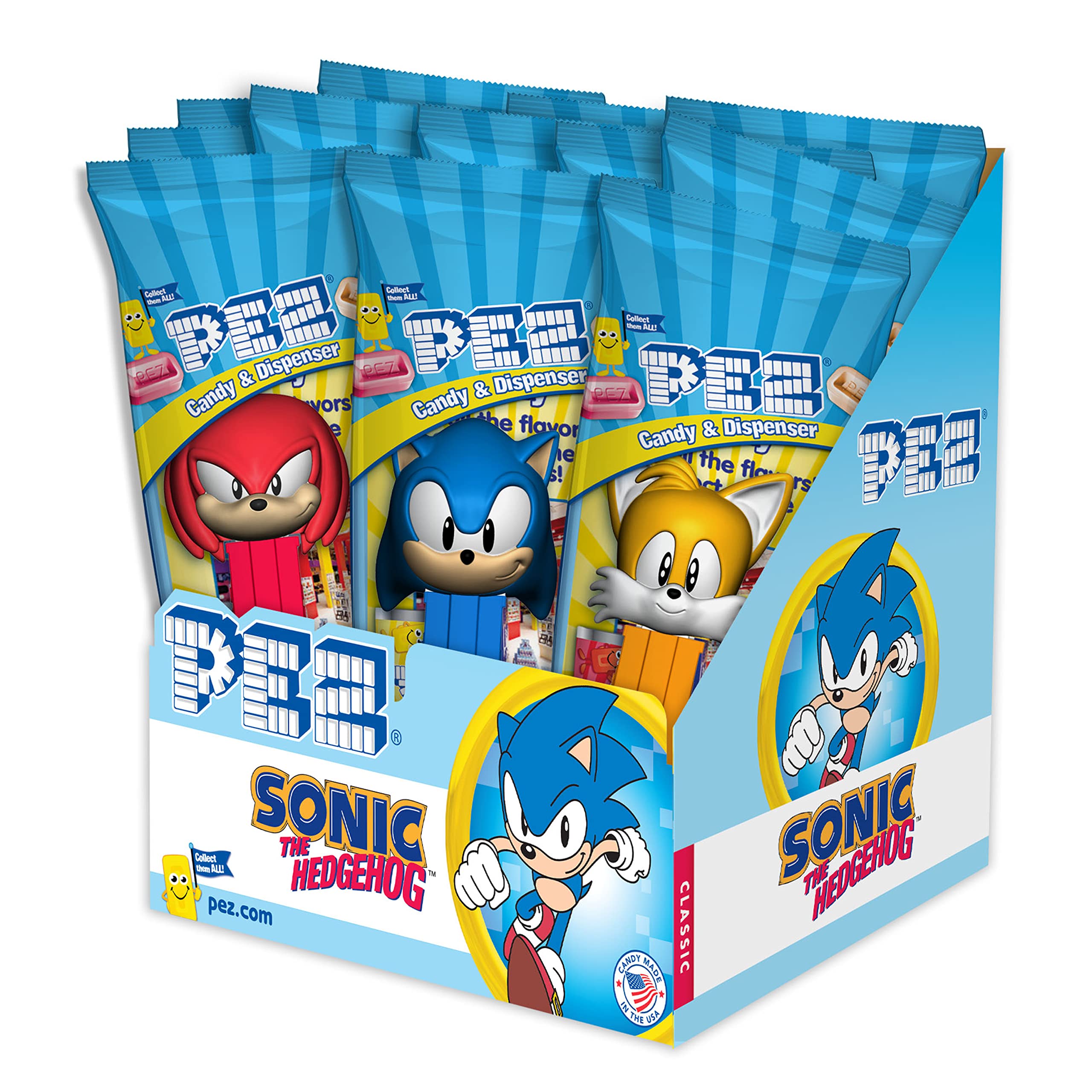 PEZ Sonic front packaging showing character head and easy candy access
