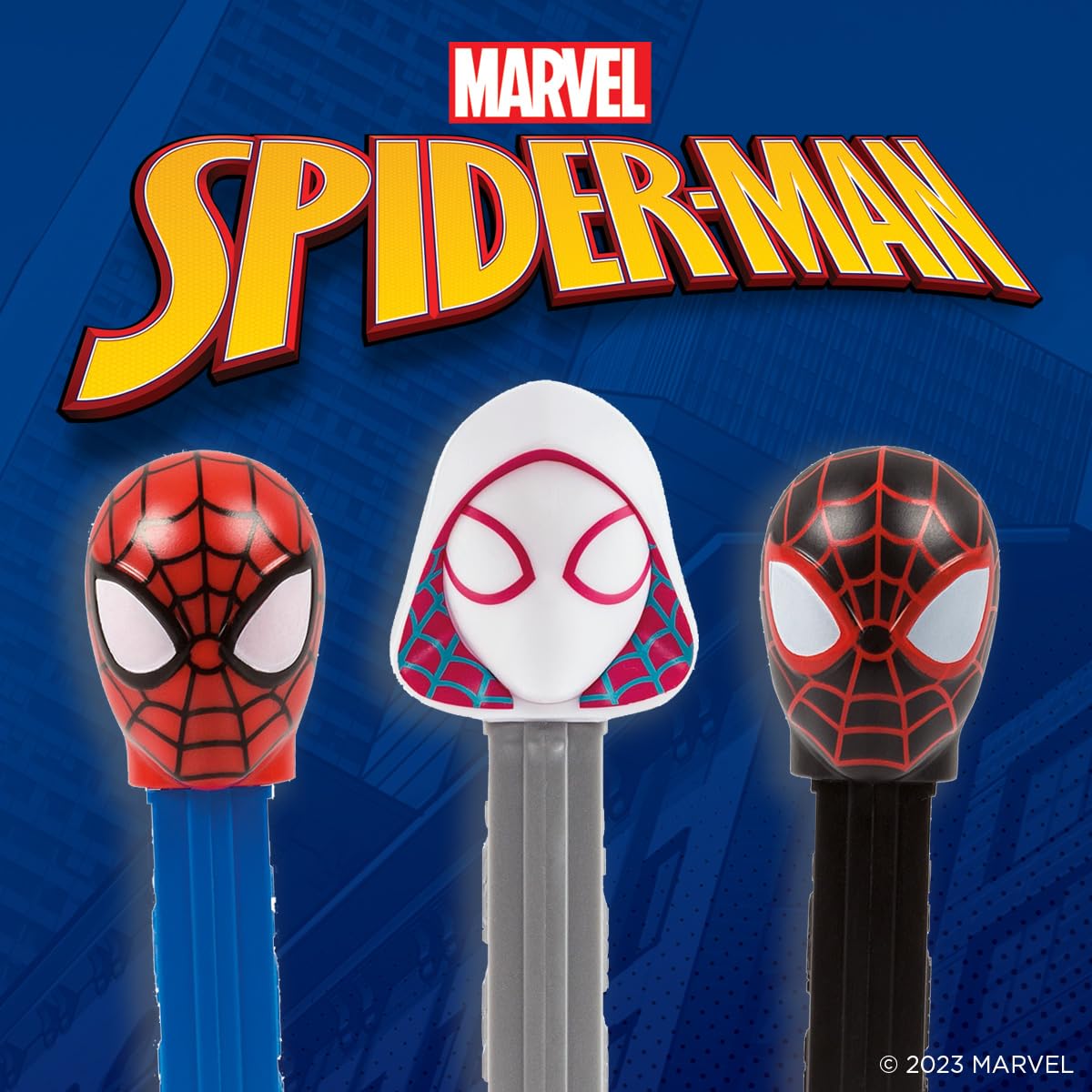 PEZ Spider-Man close-up of head detail highlighting collectible design