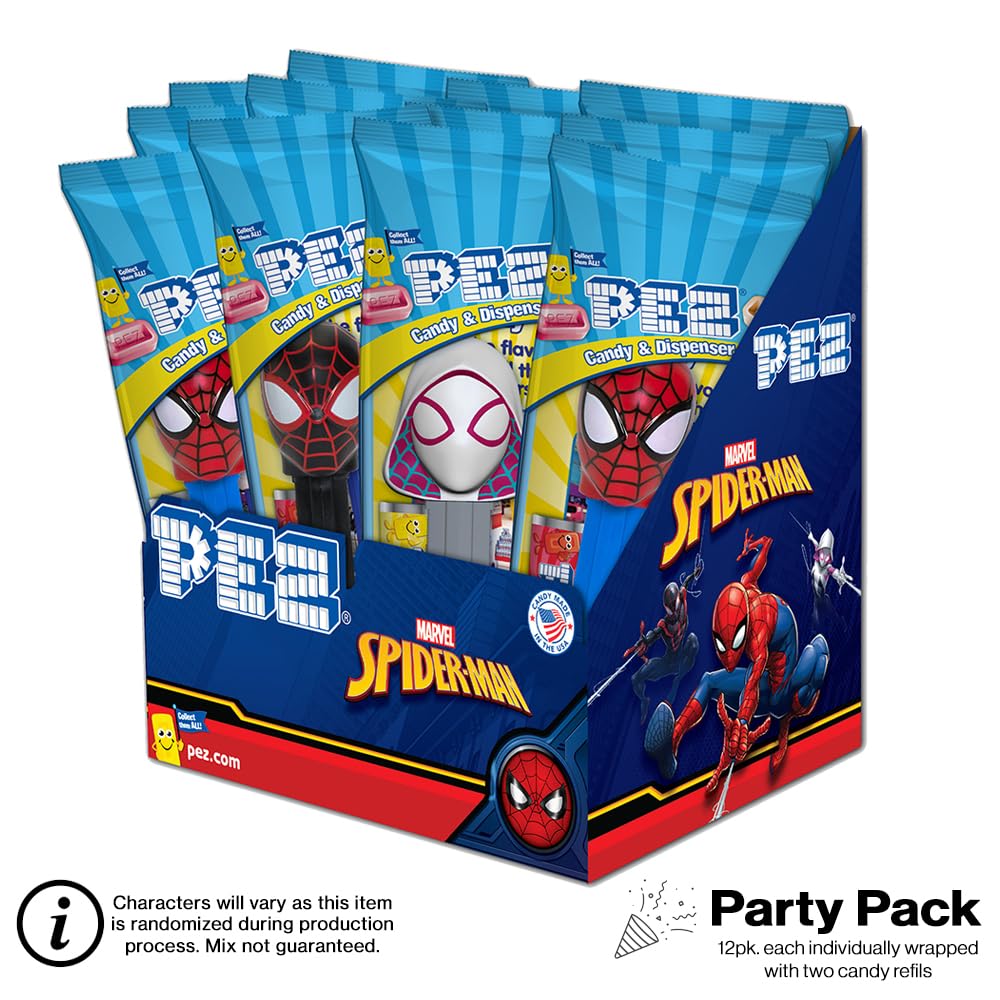 PEZ Spider-Man display tray neatly organizing dispensers for presentation