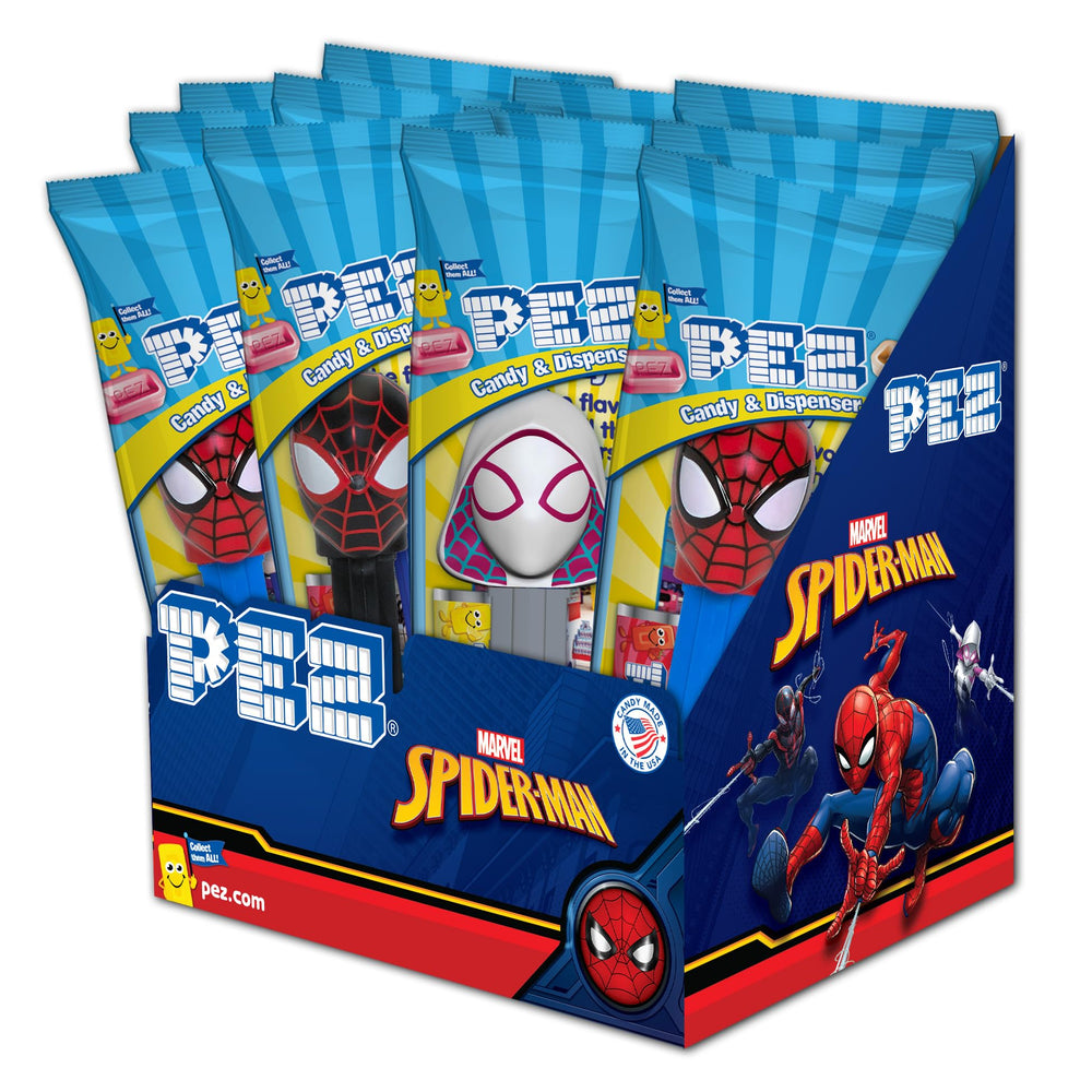 PEZ Spider-Man front packaging showing 12-count party pack and brand