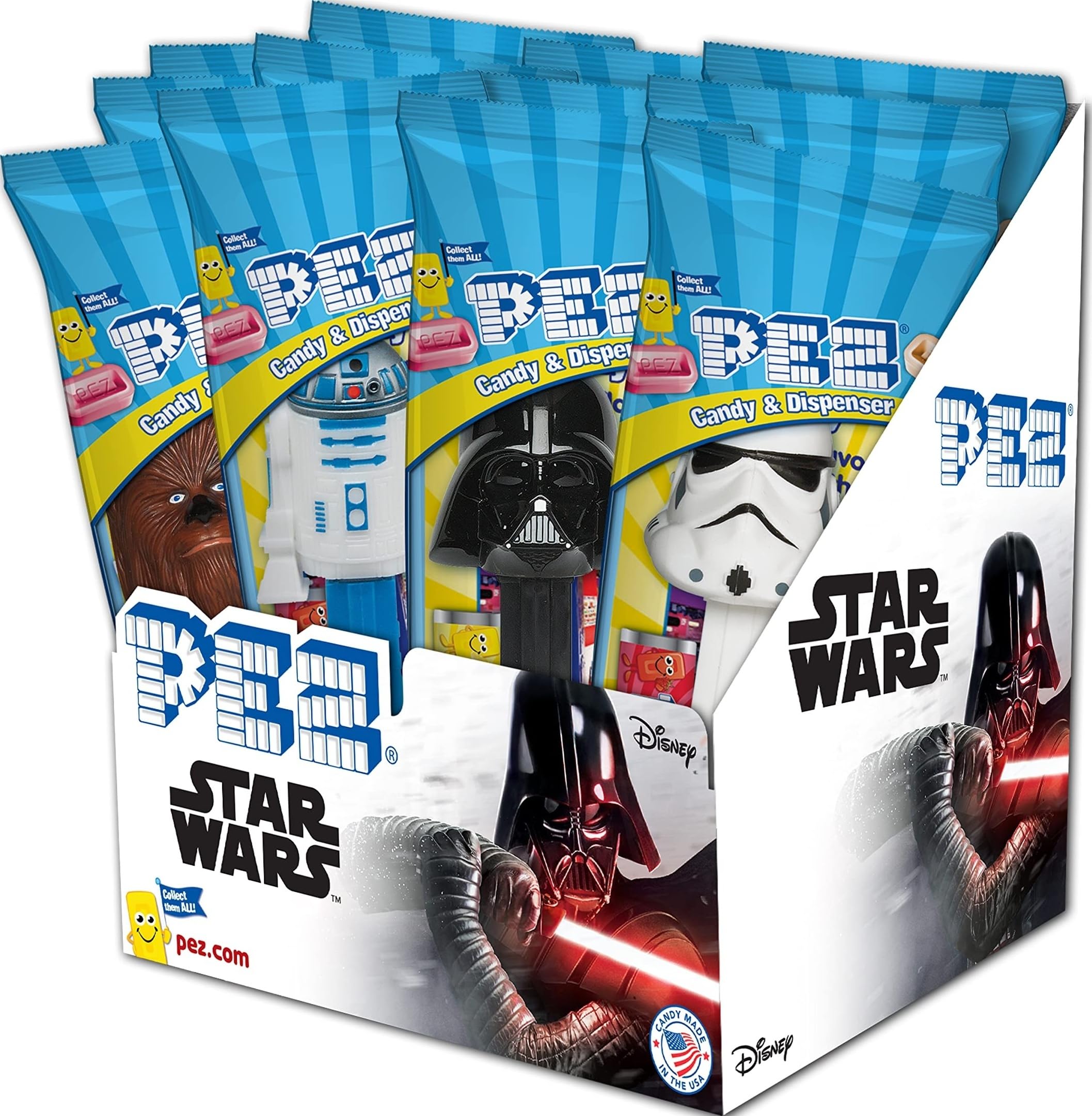 PEZ showing pack front with Star Wars branding and assorted dispensers for easy gifting