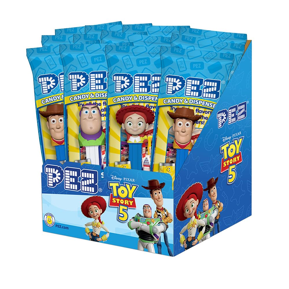 PEZ front packaging showing Toy Story 5 characters and value pack benefits