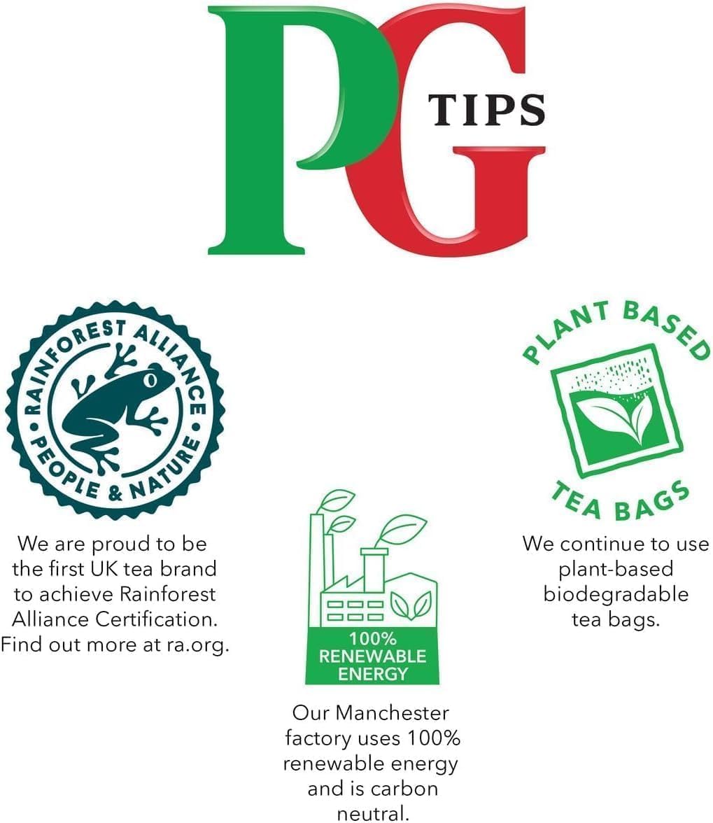 PG Tips brewed cup in hand illustrating deep amber color and satisfying strength