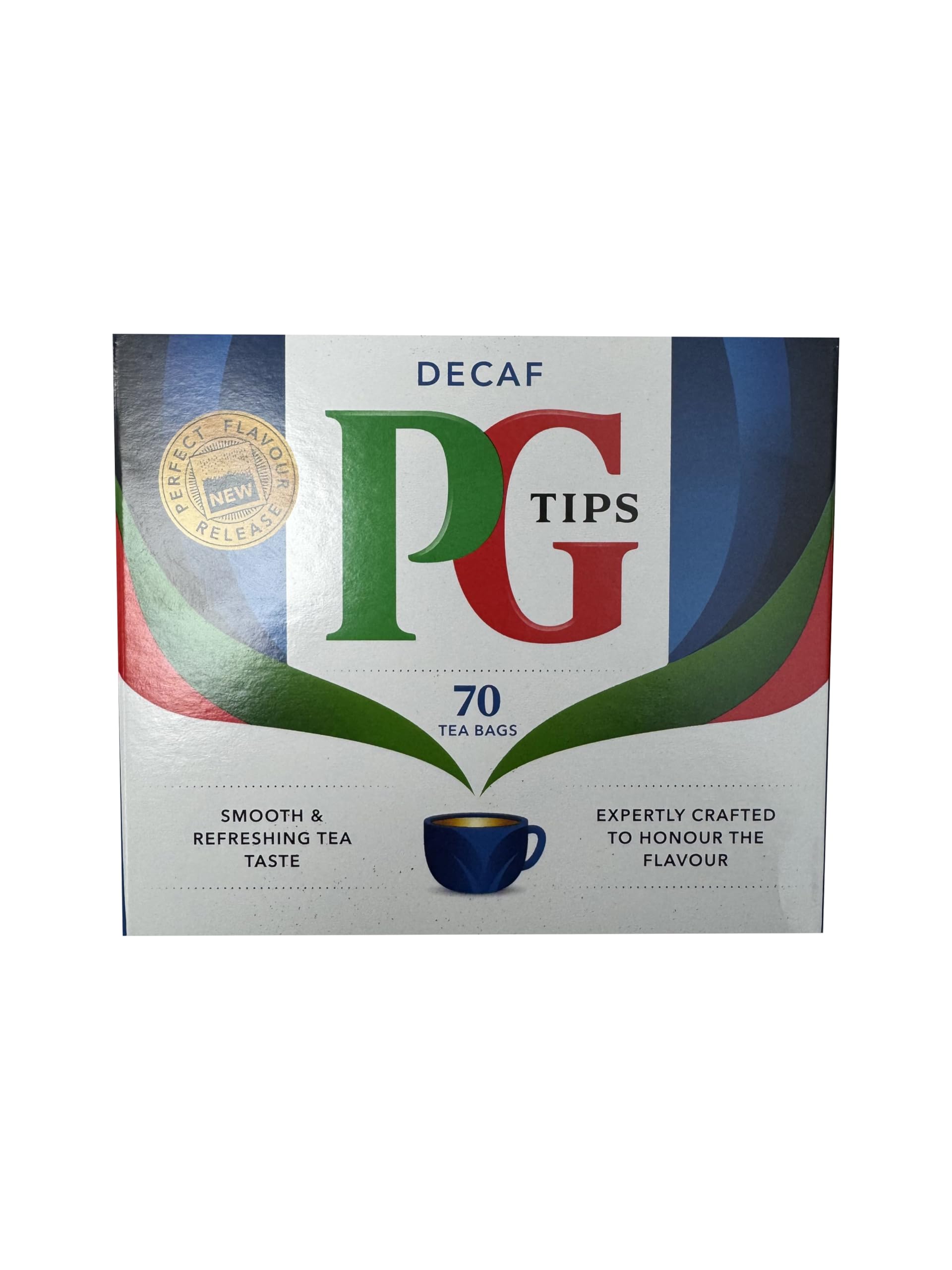 PG Tips decaf front packaging showing two 70-count boxes for pantry-ready supply
