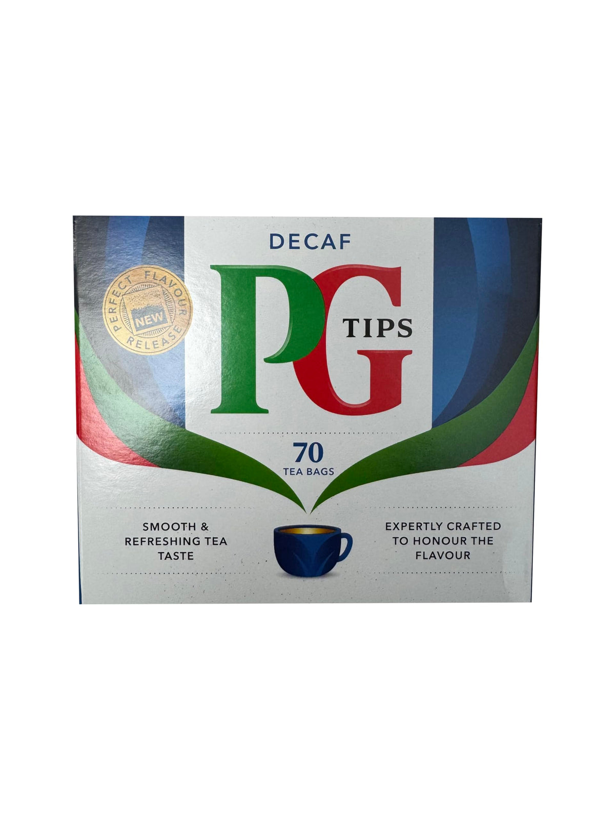PG Tips decaf front packaging showing two 70-count boxes for pantry-ready supply