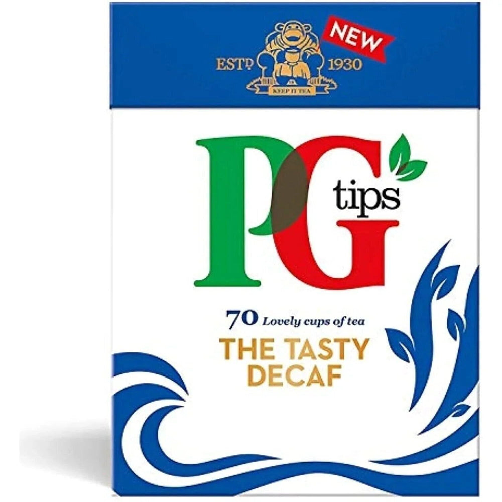 PG Tips decaf tea bag close-up with visible tea leaves showing quality