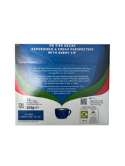 Close-up of PG Tips decaf tea bag texture and tag illustrating strong blend quality