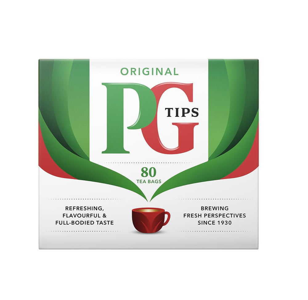 PG Tips front box showing brand and count, clear pantry-ready packaging benefit