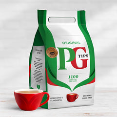 PG Tips pyramid tea bag close-up revealing leaf expansion for fuller flavour
