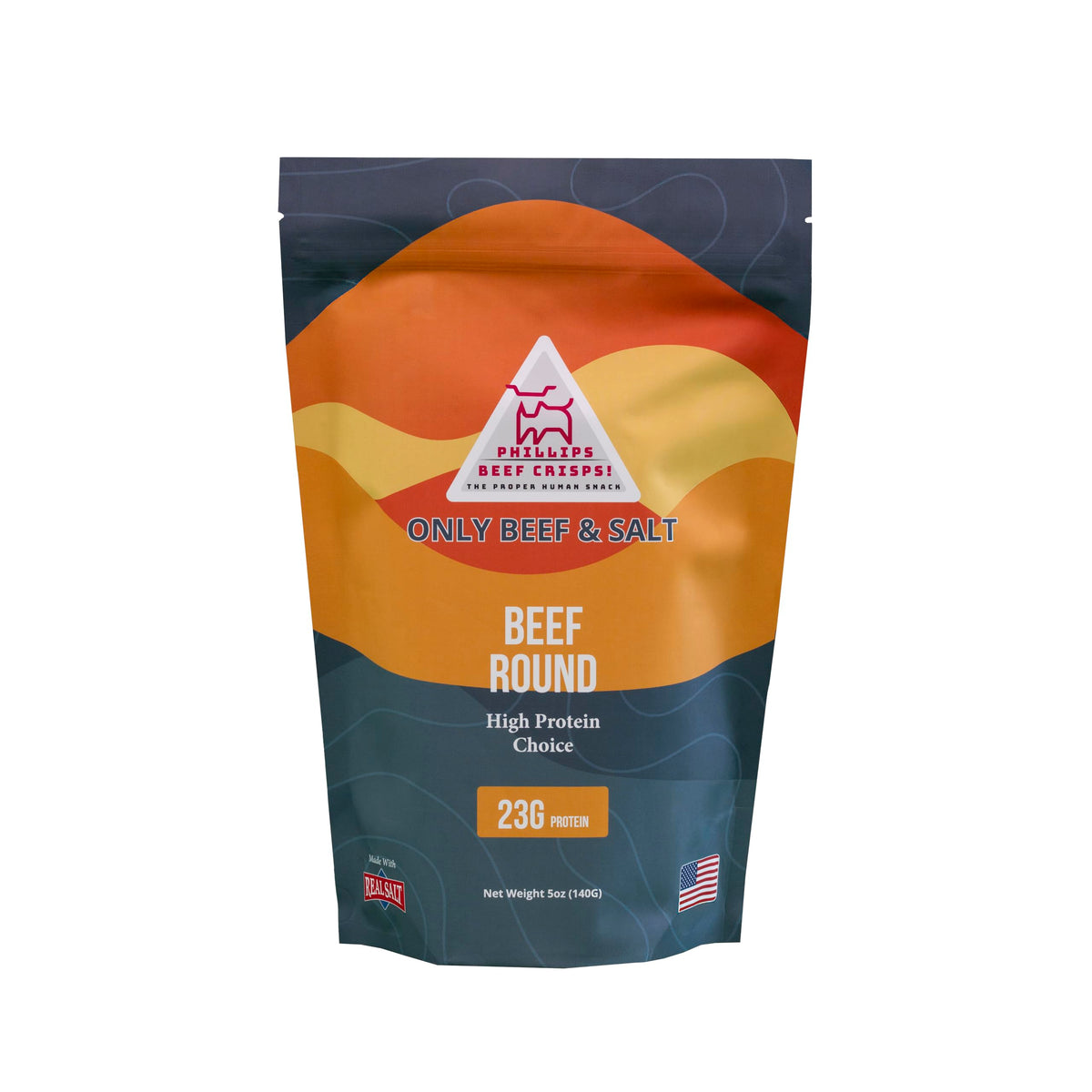 PHILLIPS BEEF CRISPS front packaging showing product and branding benefits
