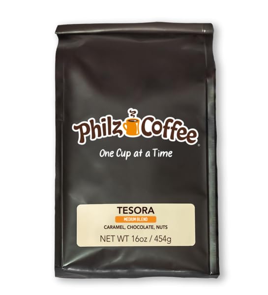 Philz Coffee Tesora front bag showing label and 16 oz weight for fresh brewing