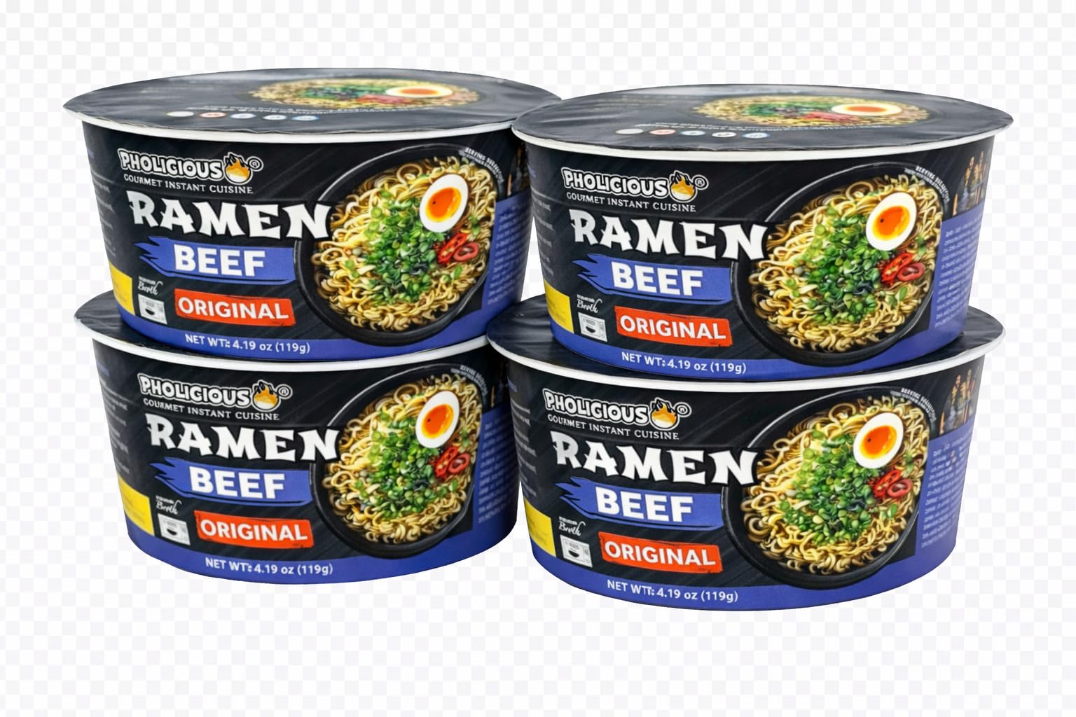 PhoLicious front packaging showing beef ramen 4-pack and convenience