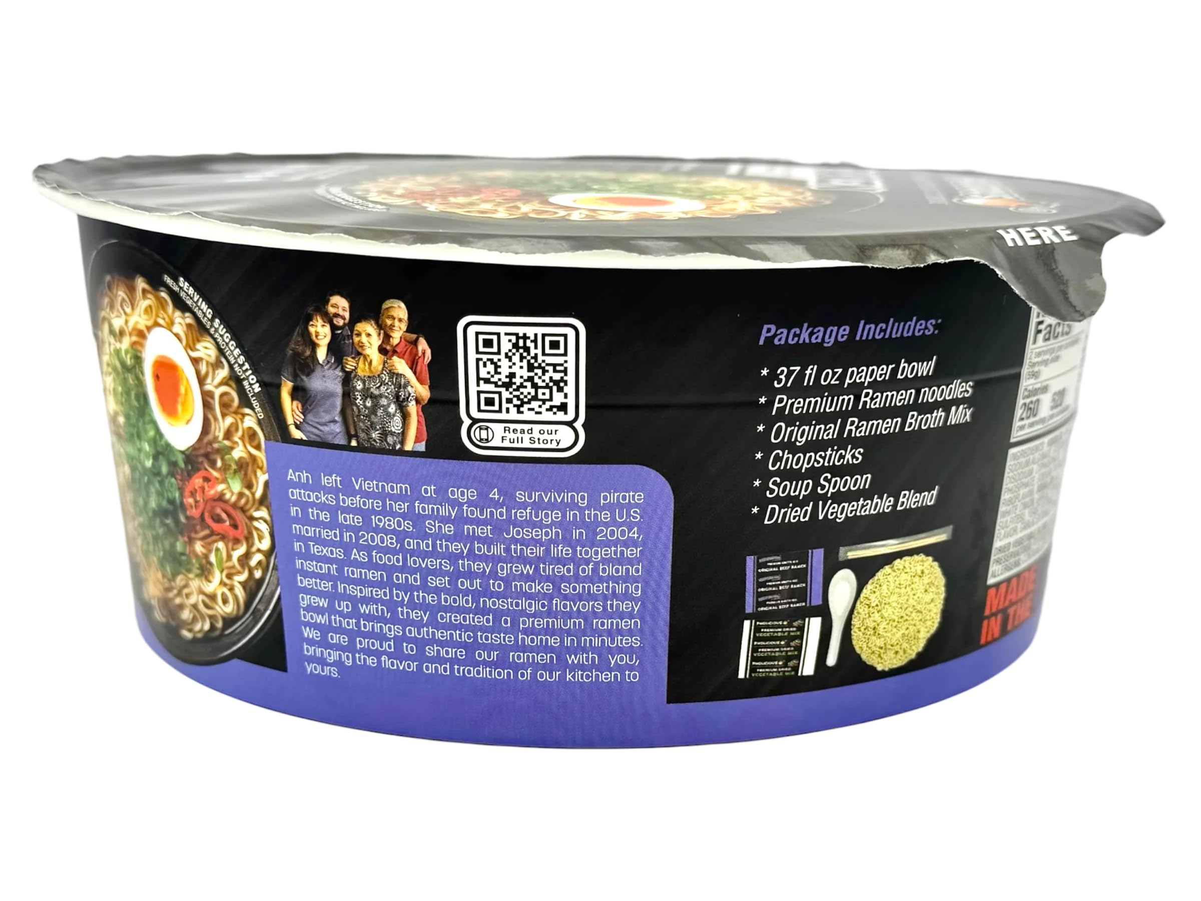 PhoLicious ramen cup next to a ruler showing single-serve scale