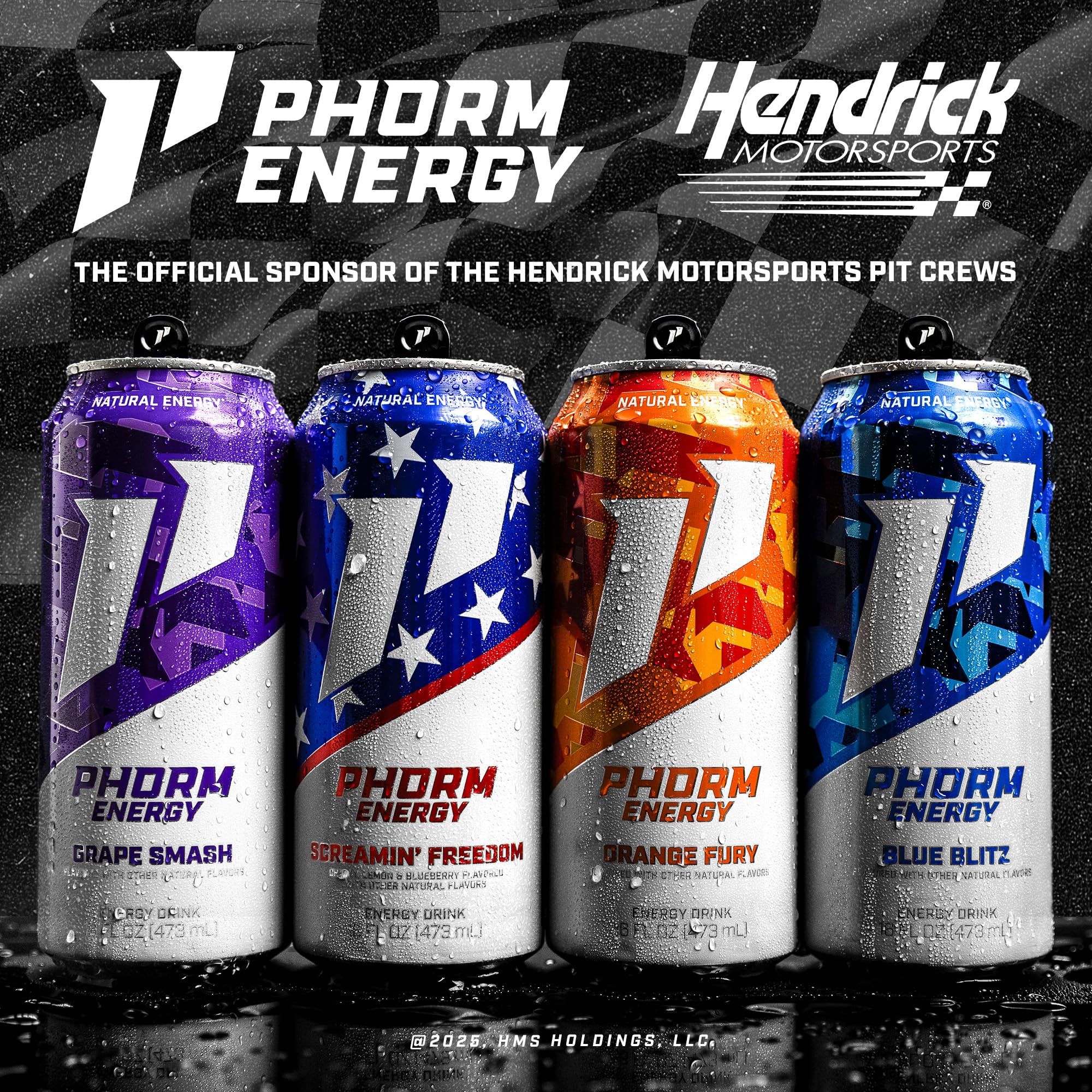 PHORM ENERGY can beside water bottle showing 16 oz scale and sustained energy benefit