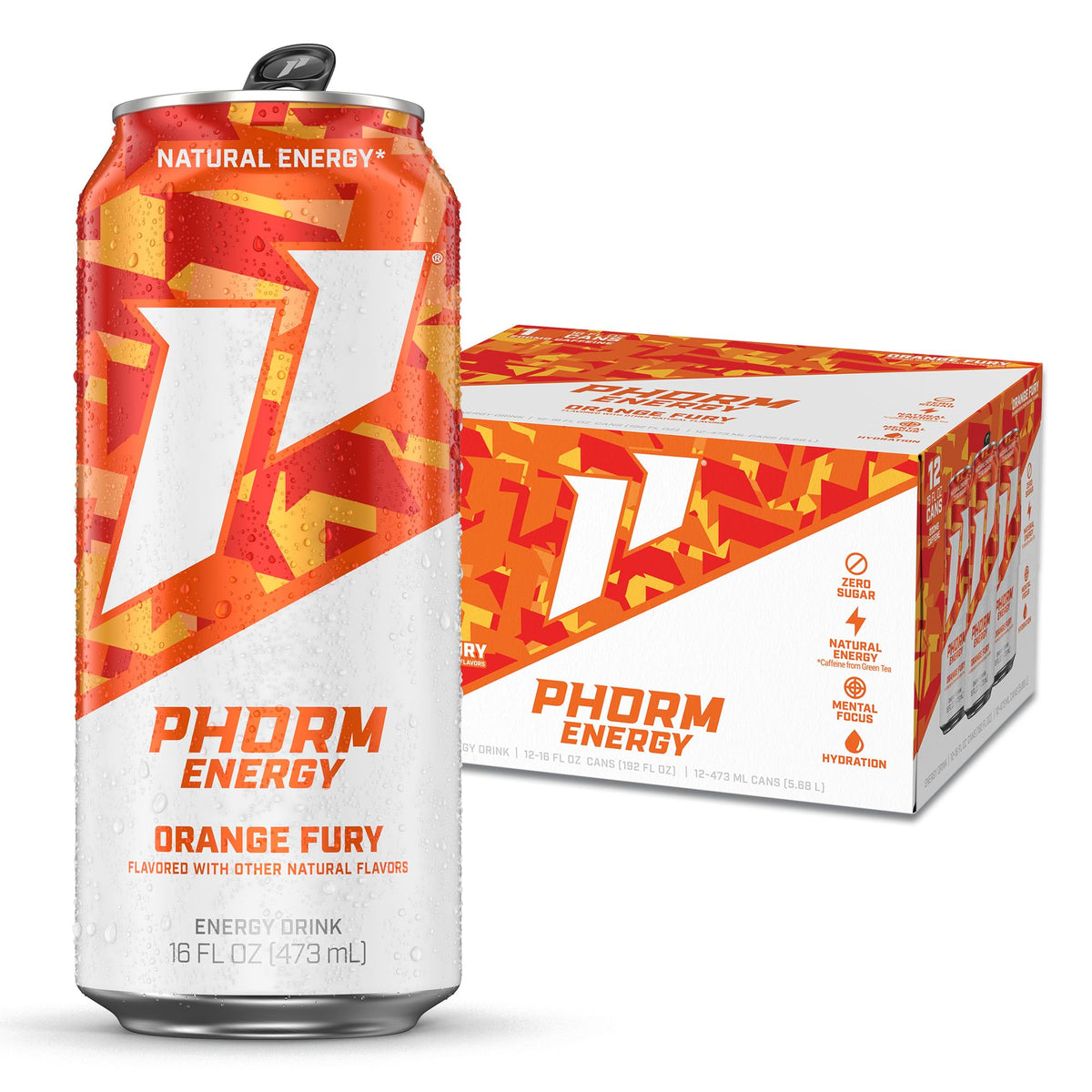 PHORM ENERGY front can showing Orange Fury bold citrus benefit