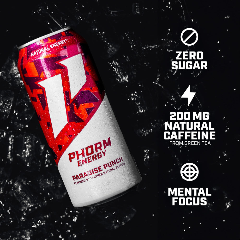 PHORM ENERGY close-up pour emphasizing smooth, foam-free pour for easy drinking