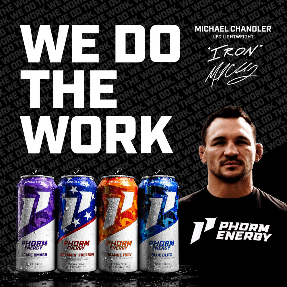 PHORM ENERGY twelve-pack layout on shelf, showing value pack and easy storage for frequent use