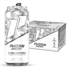PHORM ENERGY front can showing Silver Lightning branding and bold design benefit of instant recognition