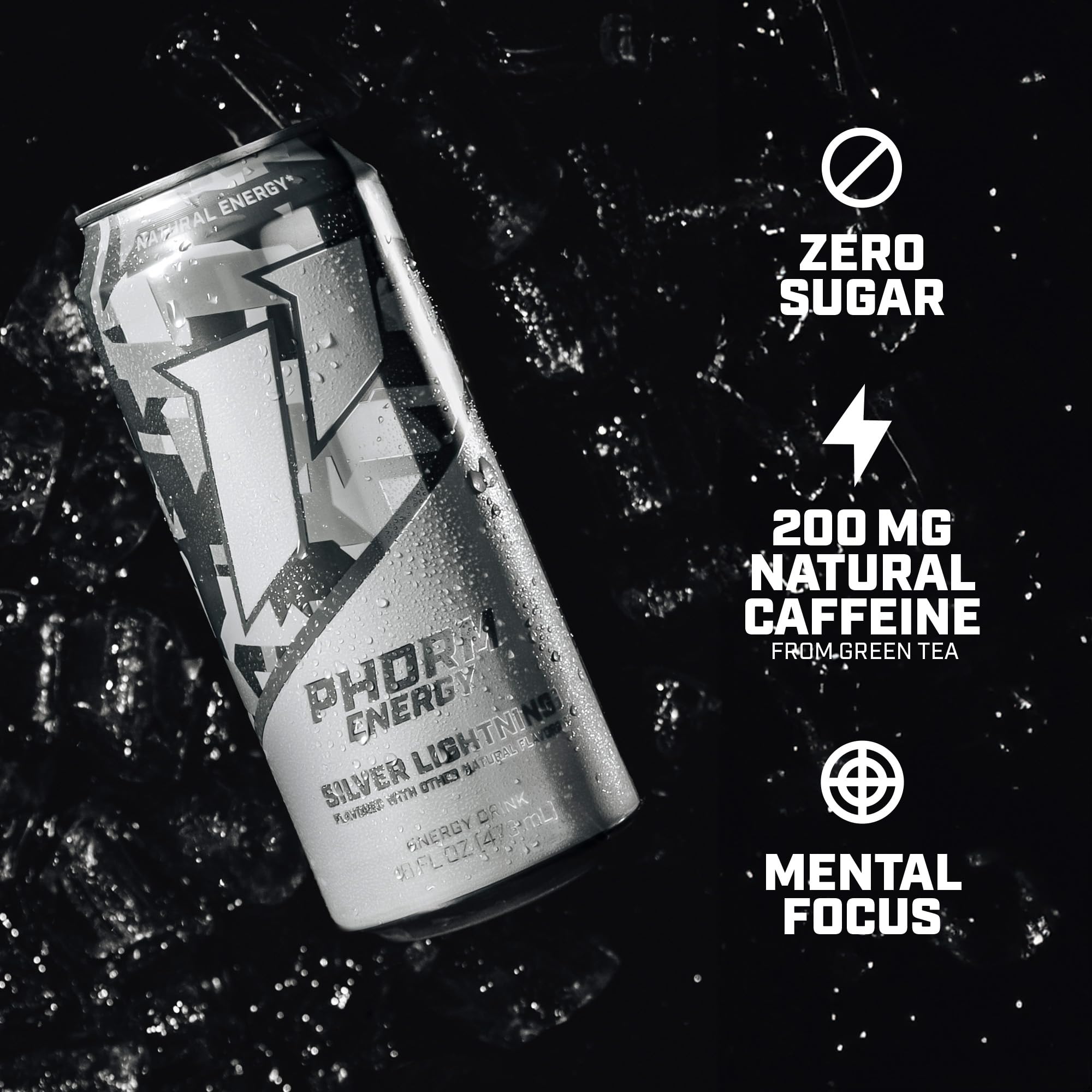 PHORM ENERGY pouring into glass to show clear liquid and benefit of crisp refreshing taste