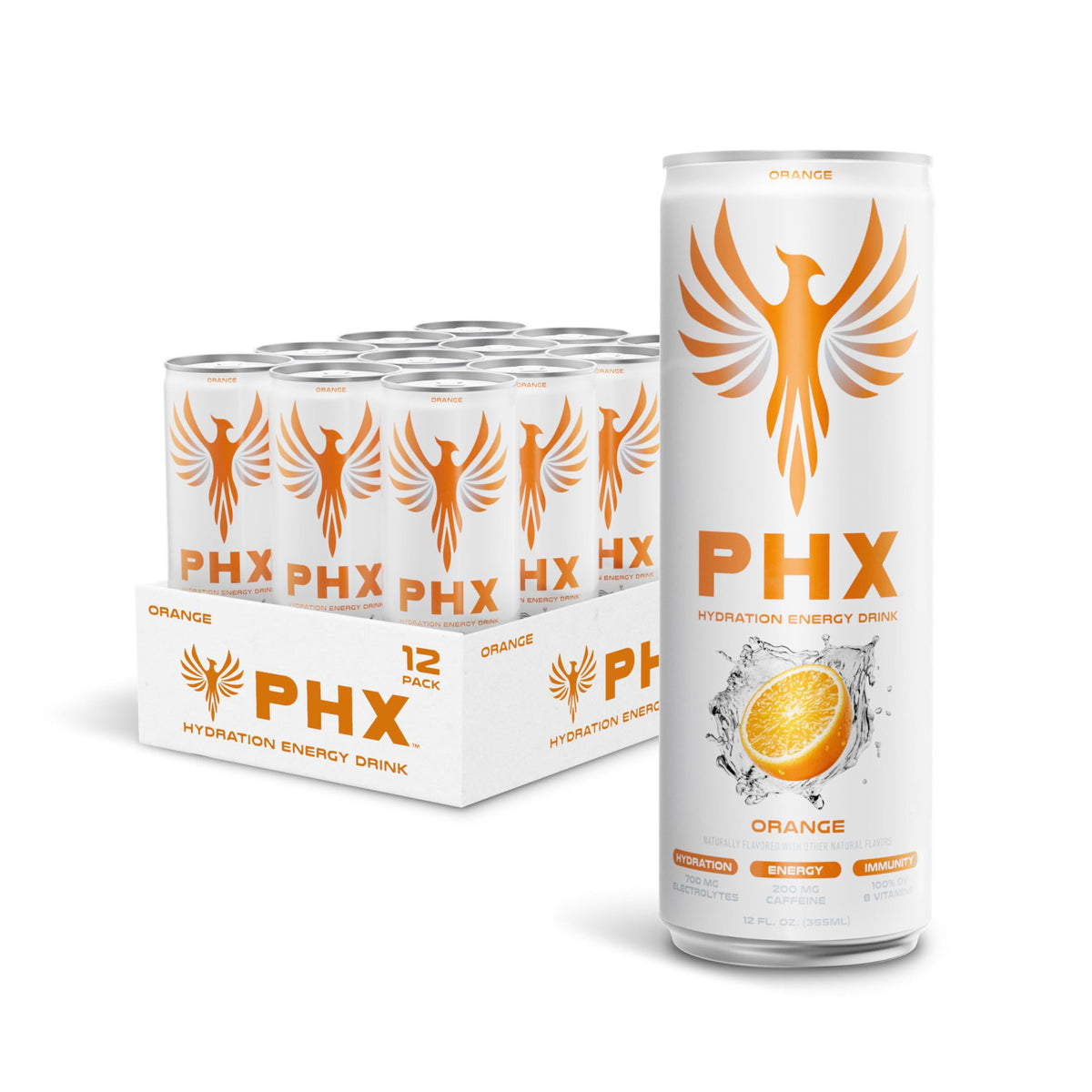 PHX front can orange flavor showing branding and vibrant look for quick recognition