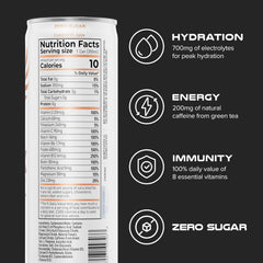 PHX peach can side label detail highlighting electrolytes and vitamins