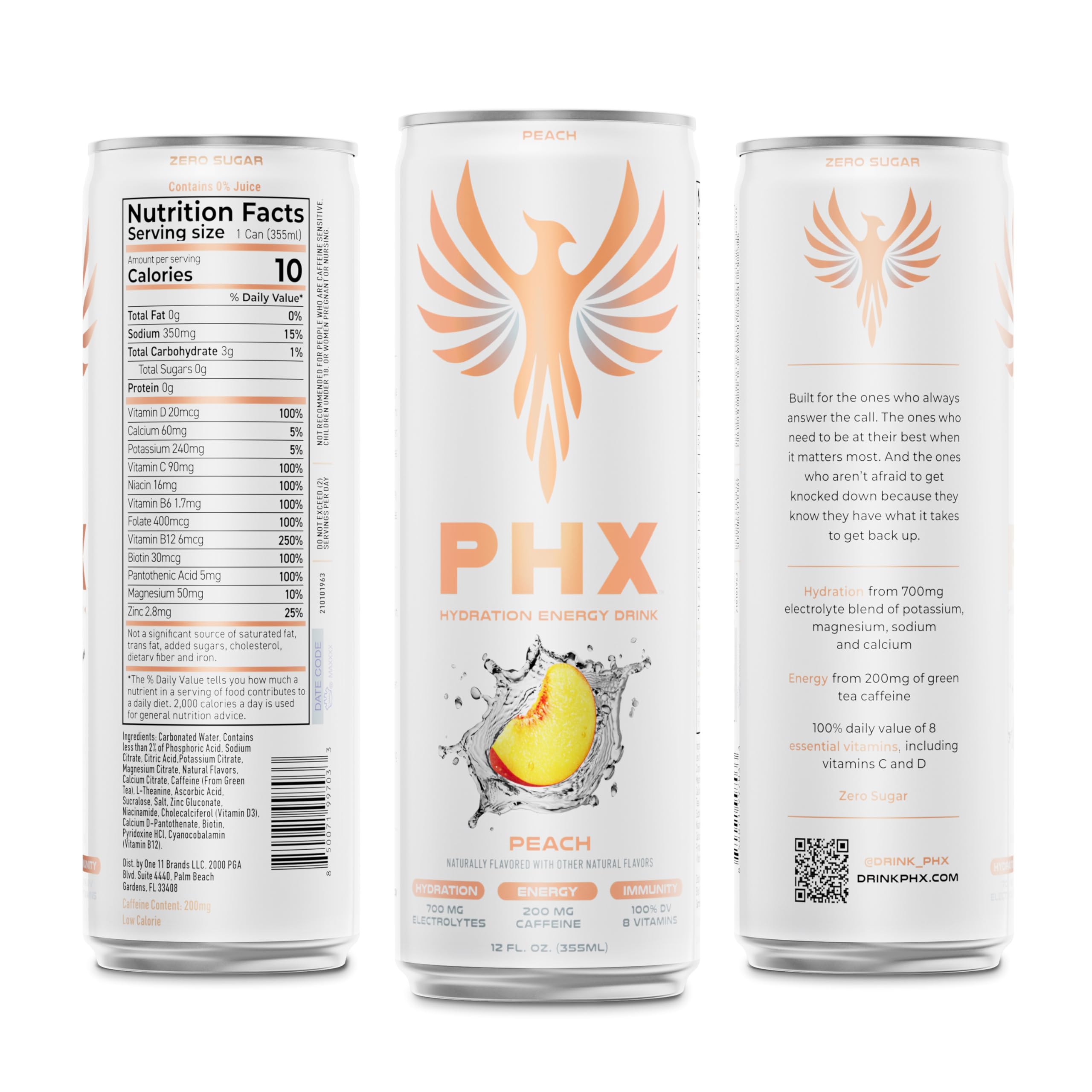 PHX peach liquid pouring into glass showing clear hydration and taste