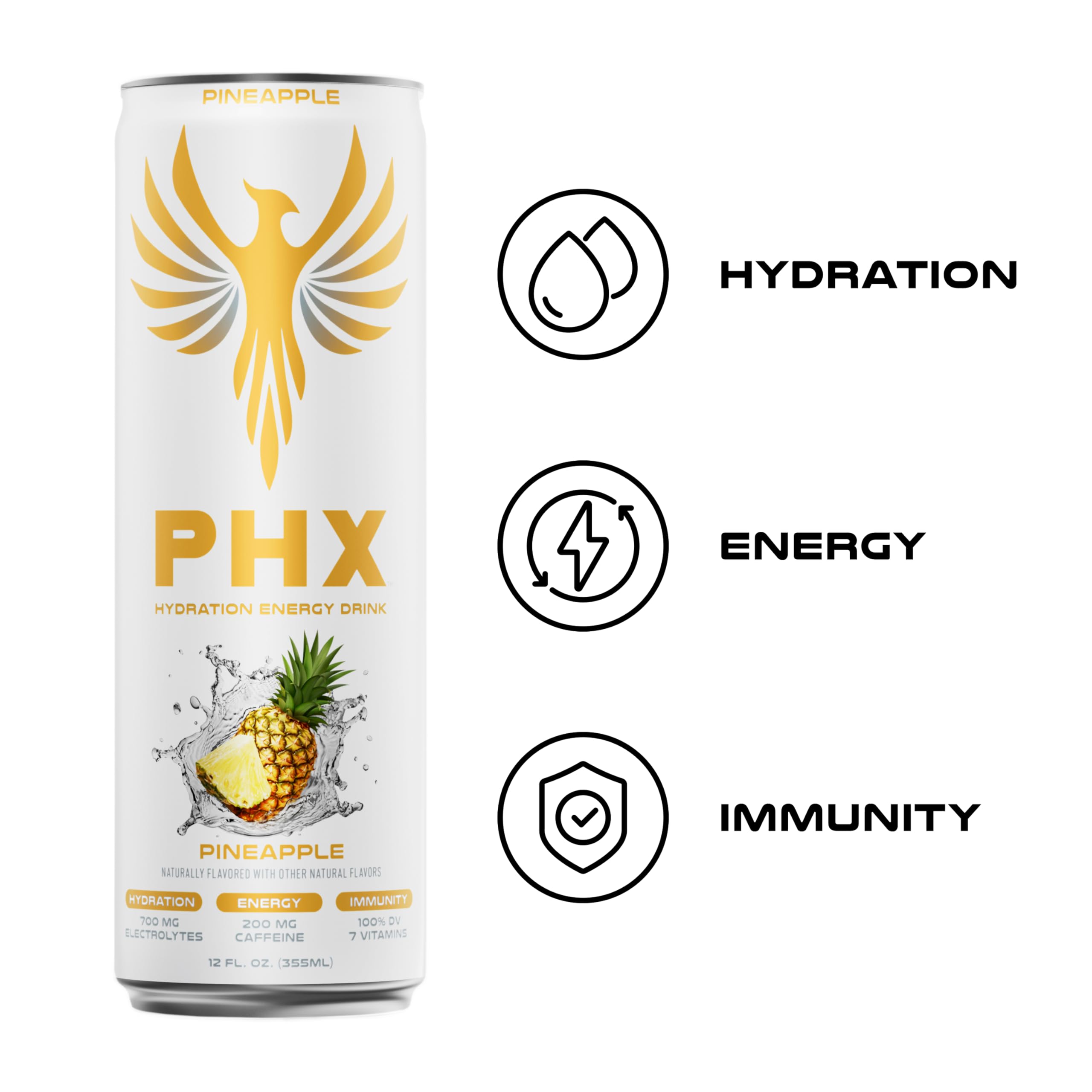 PHX pineapple close-up of carbonation and texture highlighting fresh taste