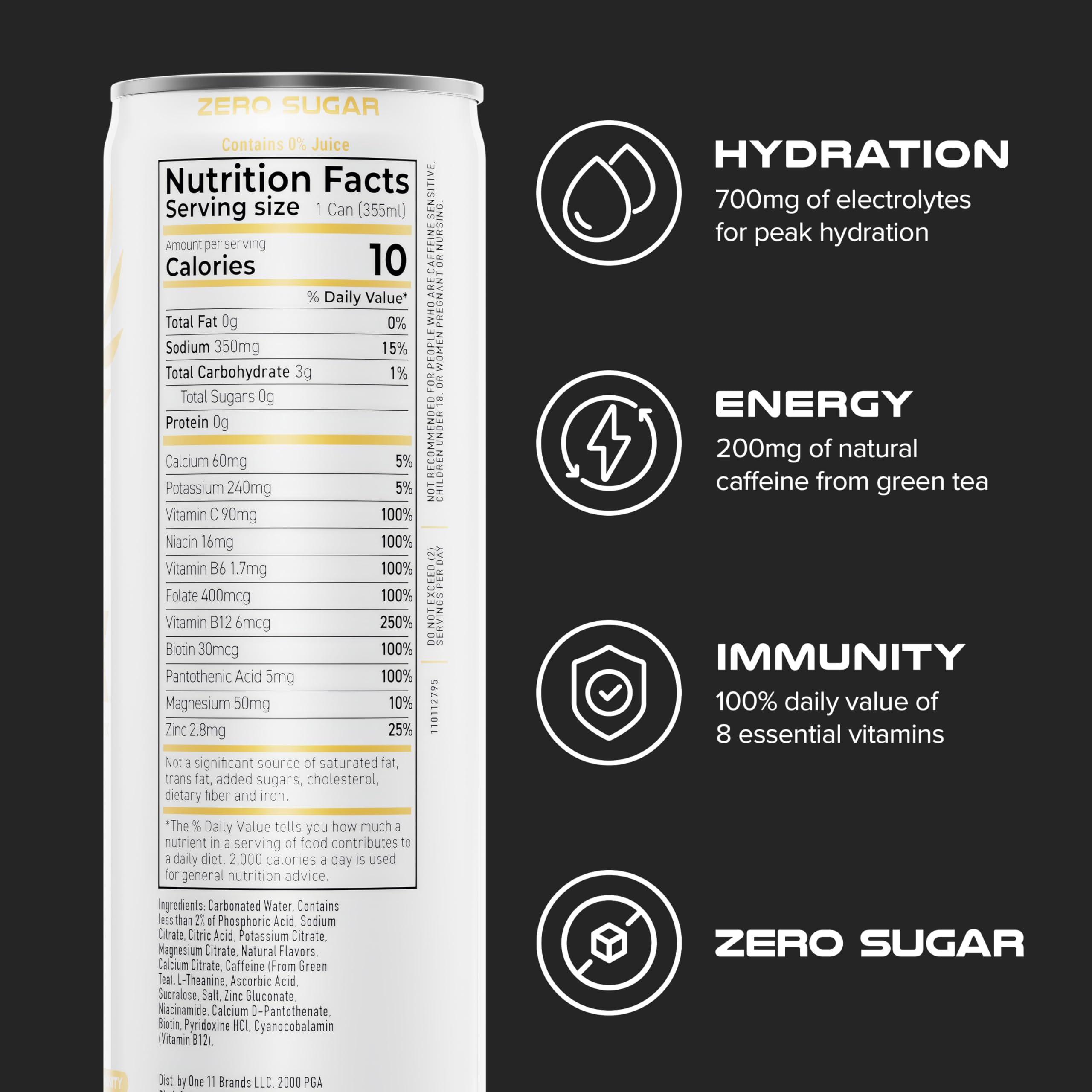 PHX pineapple ingredient label displaying electrolytes and vitamin details
