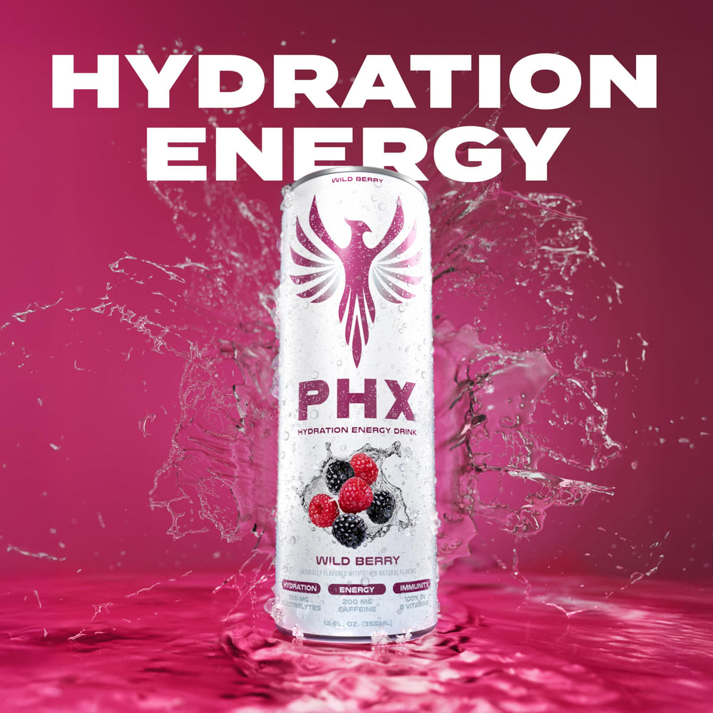 PHX can in hand illustrating portable size and convenient on-the-go energy